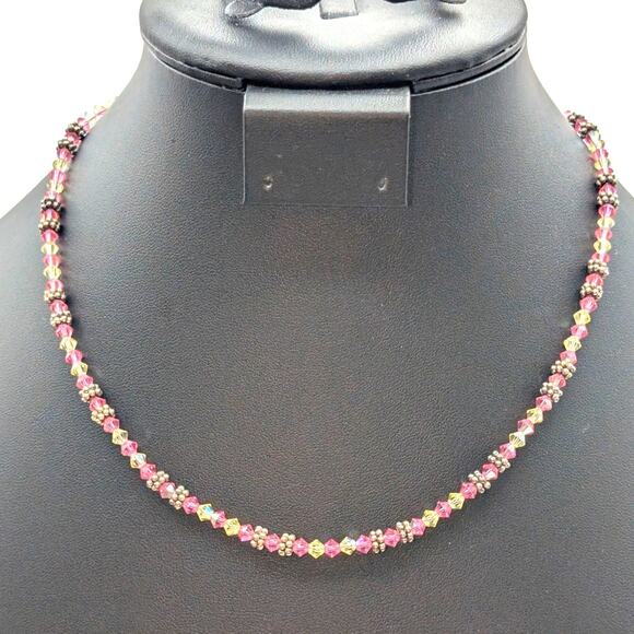 Elise Ryan 925 Sterling Silver Pink Clear Bicone Crystal Bead 18" Necklace - Picture 9 of 9